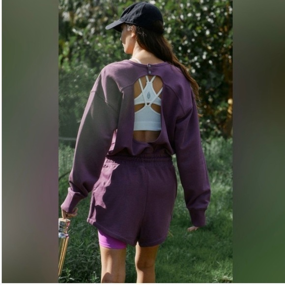 FREE PEOPLE “Best of Romper” women’s Shortsie jumpsuit Long sleeves Purple S NWT - Picture 10 of 16